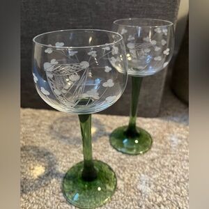 Duiske Hand Cut Harp and Shamrock Design. Irish wine glasses set of 2.